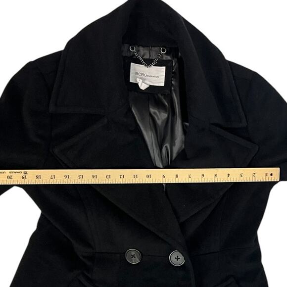 BCBGeneration Classic Black Wool Blend Winter Pea Coat SZ LARGE - Picture 12 of 14